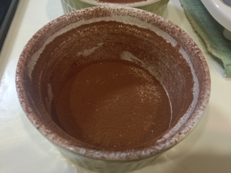 butter and line the ramekins with chocolate powder