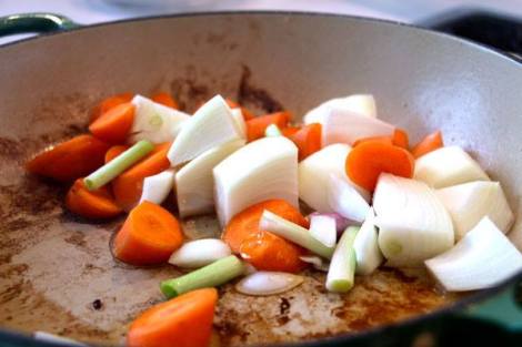 plate the ribs aside and toss in the veggies to sauteed